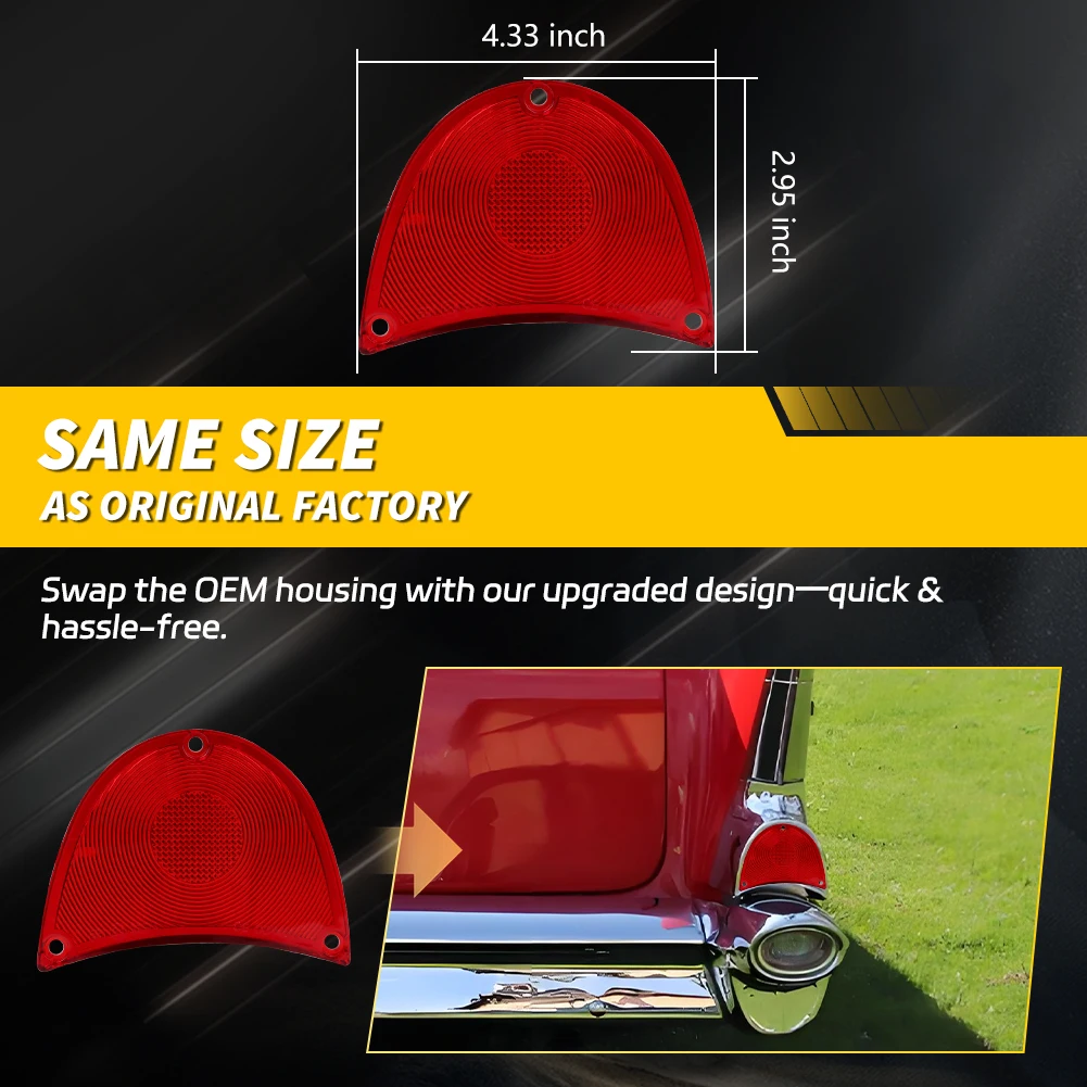 2Pcs Rear Bumper Backup Reverse Light Tail Light Brake Light Cover For 1957 Chevrolet BelAir One Fifty Two Ten Nomad No Bulb