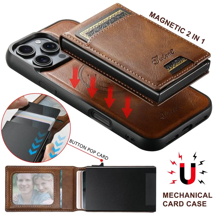 

Magnetic Wireless Charging Case for iPhone 17 Pro Max 14 13 12 15 16 Pro Max Plus 2in1 Leather Wallet Card Bag Holder Cover