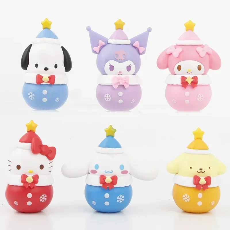 Caja ciega Sanrio de 6 piezas, Serie de campanas de agua de invierno, figura sorpresa de moda, adorno de campana, colgante, decoración, regalo de vacaciones de Navidad