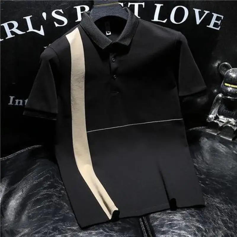 2024 New Summer High-end Retro British Style Fashion Patchwork Contrasting Color Casual Business Loose Short Sleeved POLO Shirt