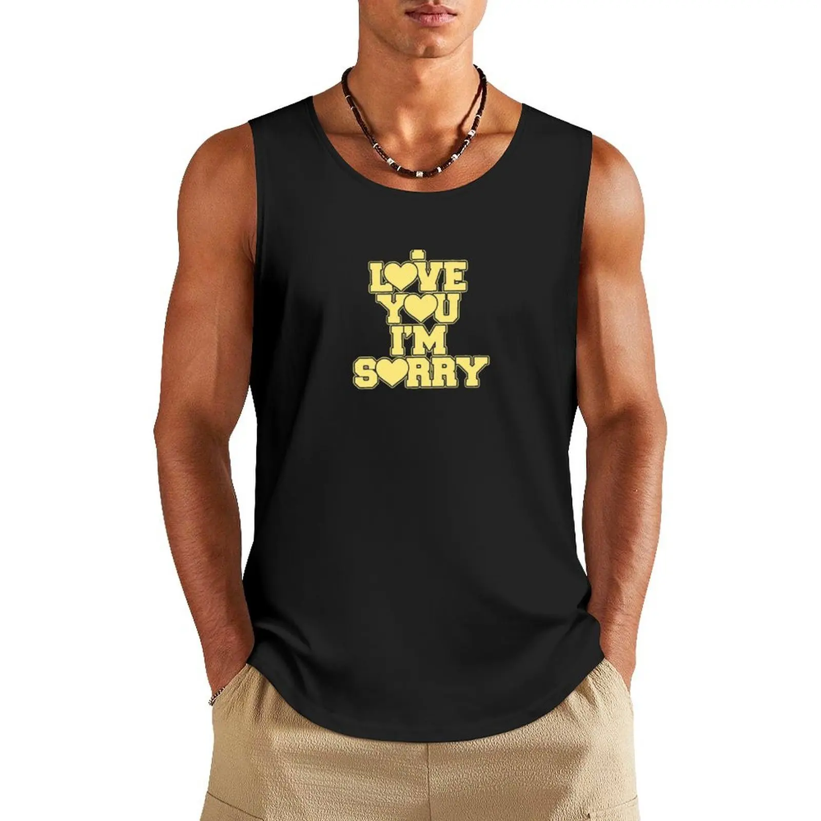 

I Love You, I'm Sorry Yellow Heart Varsity Block Text Tank Top men clothes Men's sleeveless t-shirt man vest anime clothes
