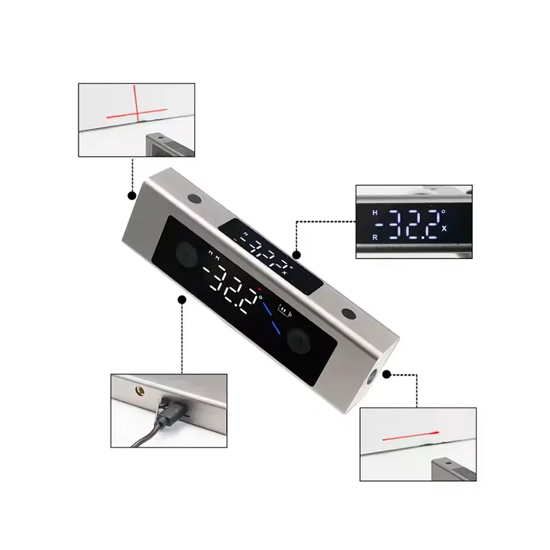 เครื่องวัดมุมดิจิตอลความแม่นยำสูง 0.2 °   เครื่องวัดระดับเลเซอร์แบบดิจิตอลพร้อมจอ LED สำหรับงานปูกระเบื้อง/วัดความลาดเอียง พร้อมเครื่องวัดความเอียงแบบ USB