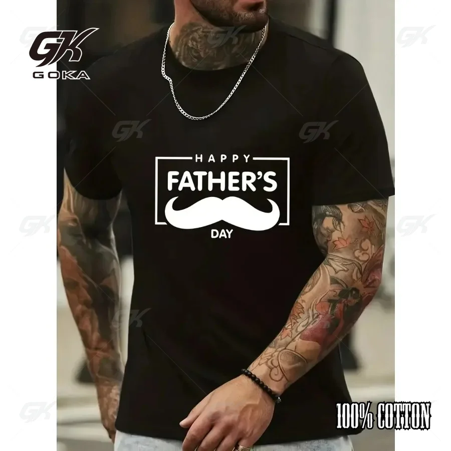 Happy Father's Day Mustache Graphic T-Shirt Printed casual Fashion Street Comfortable Men's Casual Cotton Short Sleeve Dad Tops
