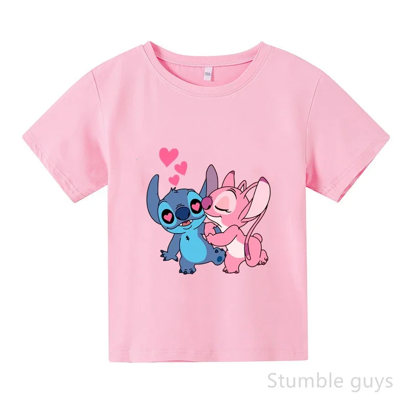 

Summer Kids Kawaii Stitch T-Shirt Disney Casual Short Sleeve 3-14Y Boys Girls Clothes Neon Sportswear Jersey