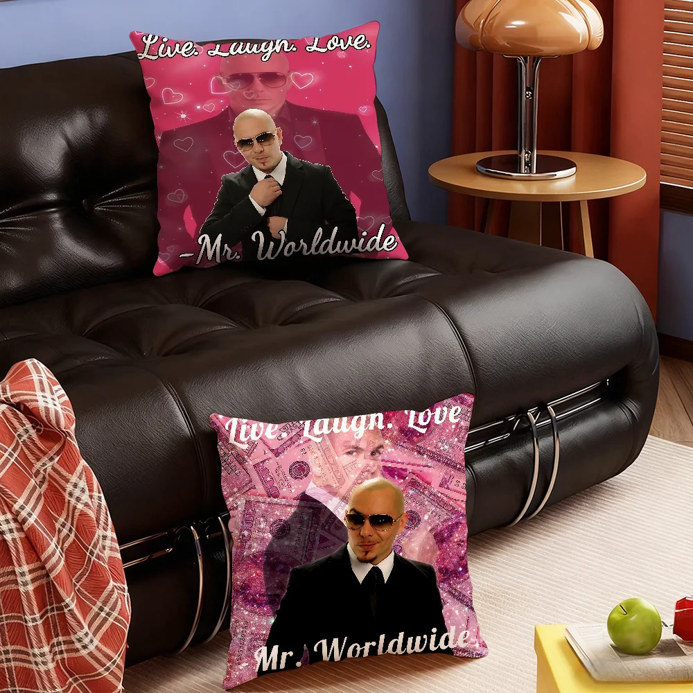 Pitbull Mr Worldwide Funny cushion cover Soft Smooth Hidden Zipper Washable Decorative Couch Bedroom Office Housewarming Gift