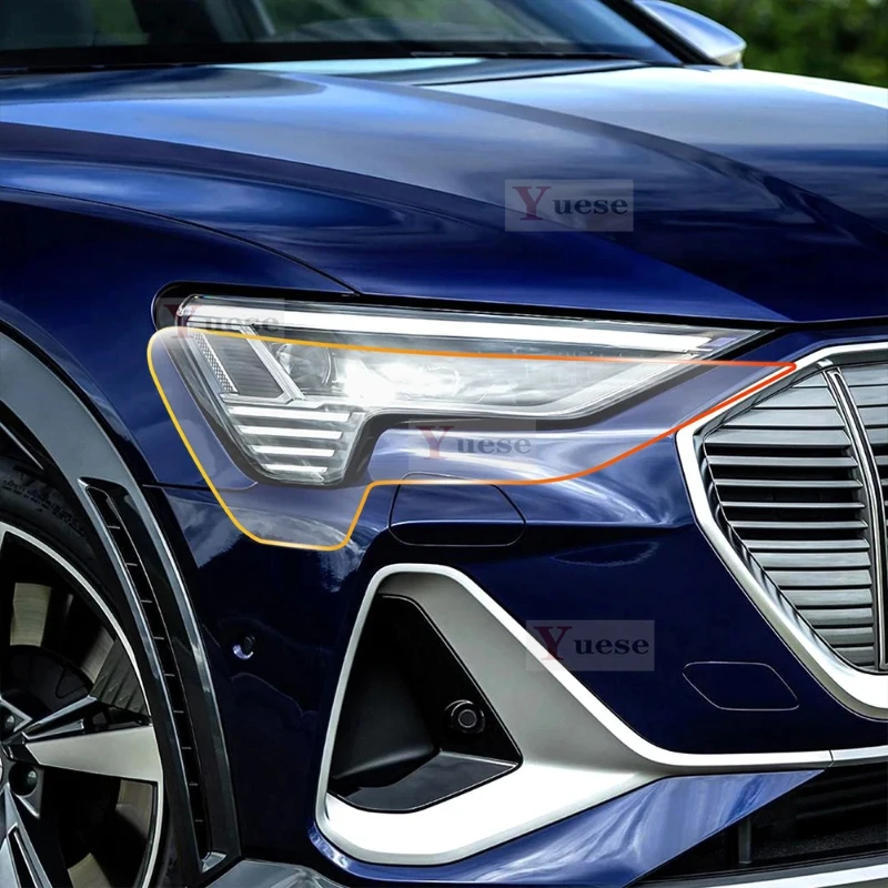

For AUDI E-TRON 2019-2023 2 Pcs Car Headlight Protective Film Transparent Smoked Black TPU Sticker