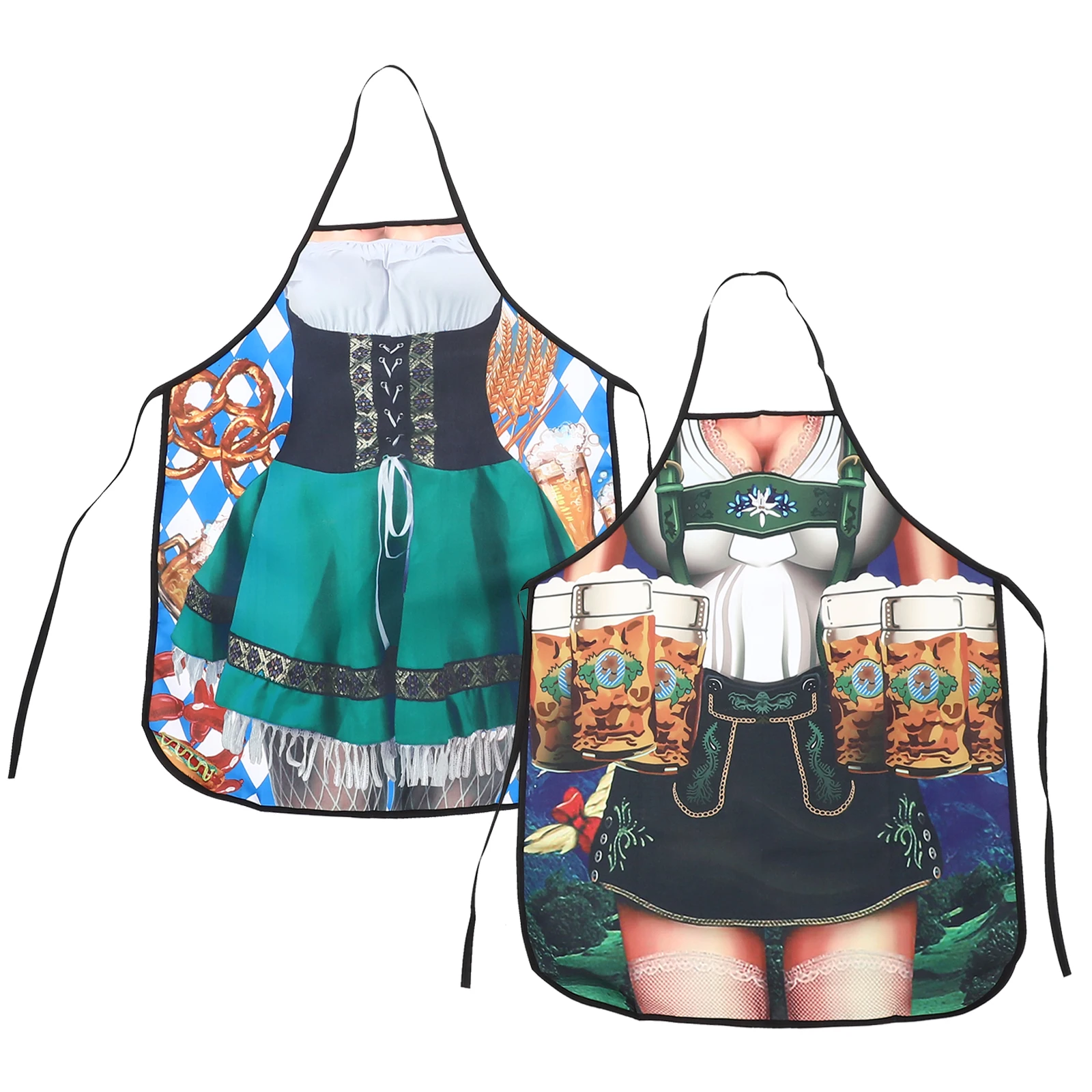 

2pcs Funny Apron Kitchen Cooking Personalized Breathable Oil Proof Beer Festival Chef Stylish Universal Home Work Clothes