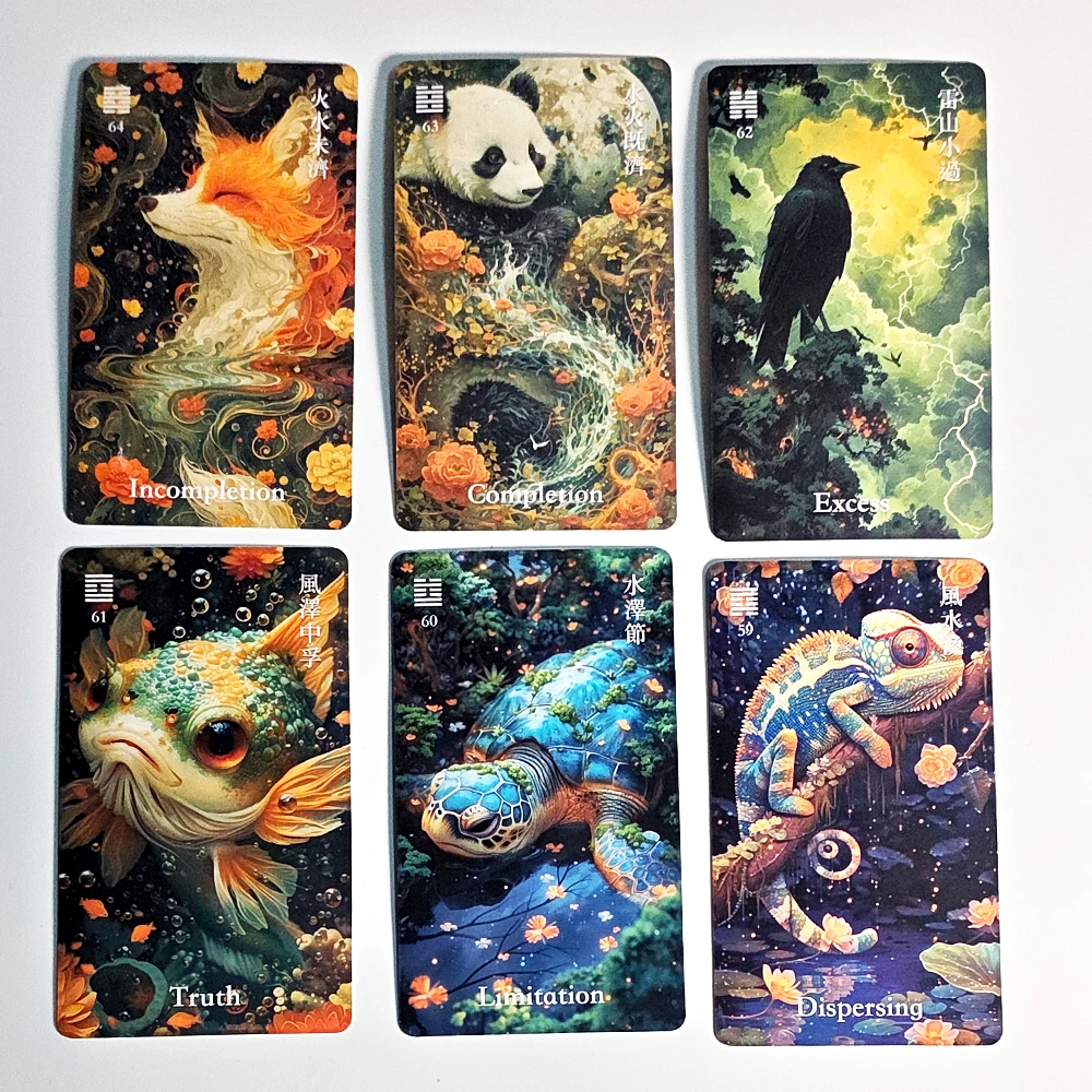 Ancient Wisdom 10.3*6cm I-Ching Oracle Dragon Deck: 64 cartas de adivinación con hexagramas tradicionales y arte místico de animales