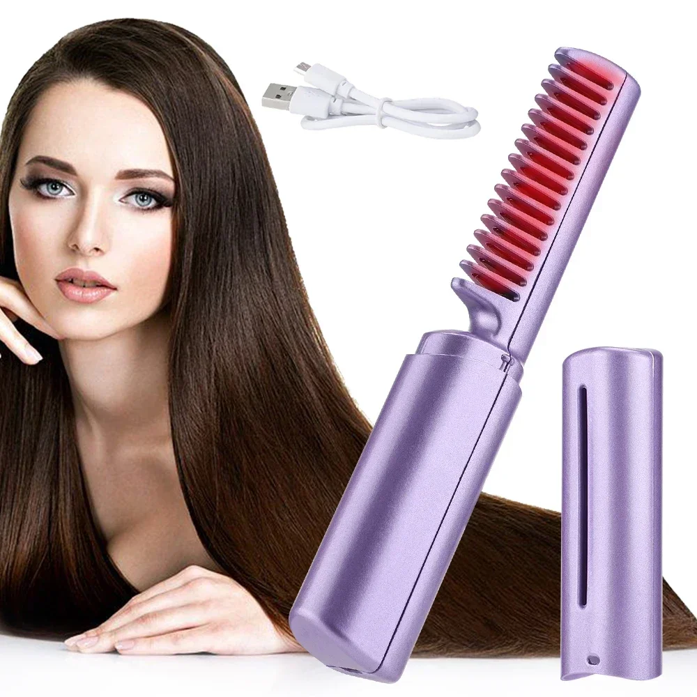 

Cordless Portable Wireless Mini Usb Hot Smoothing Comb Heating Dual-purpose Curler Hair Straightener Brush