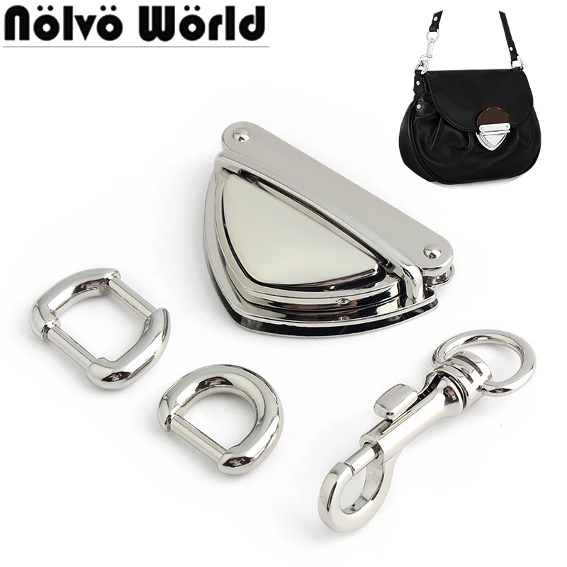 1/3/15Sets Silver Metal Twist Turn Snap Lock For Bags Purse Swivel Lobster Clasp Trigger Clip D Ring Buckle Rivets Accessories