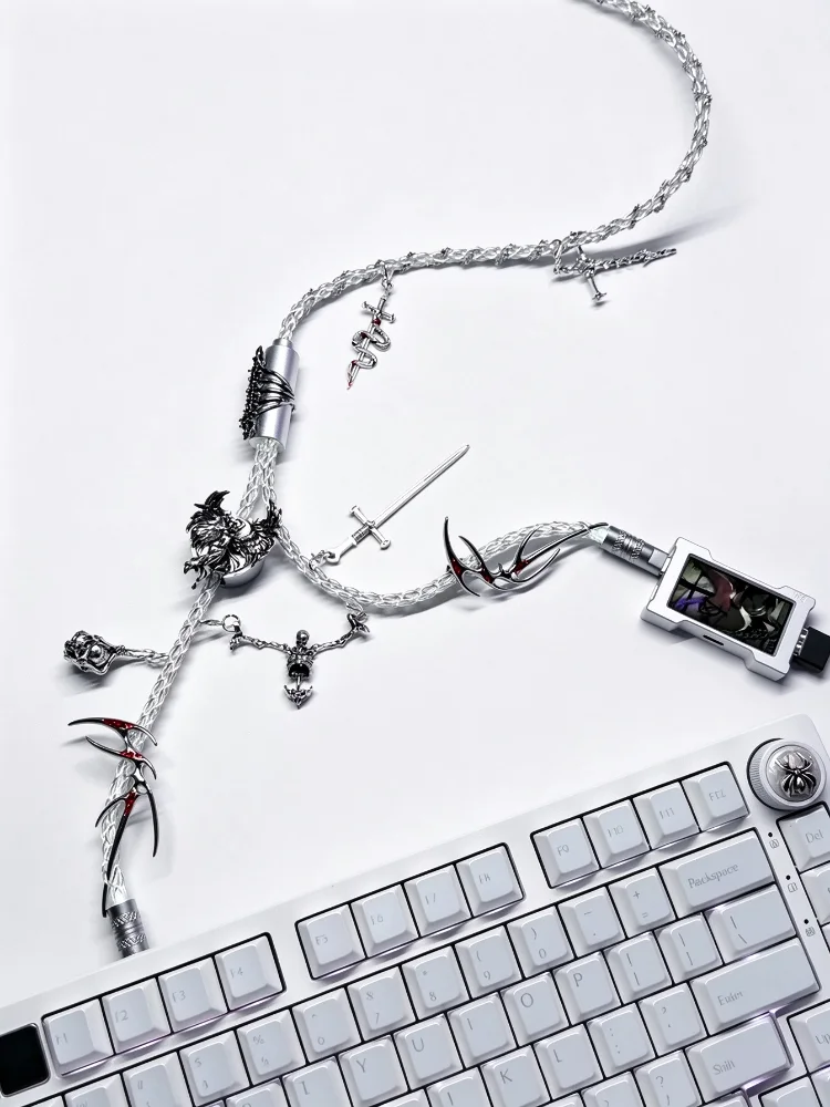 Alien Spine Theme 8k Mechanical Keyboard Aviator Cable 1-to-2 Type-c Handmade Custom Diy Keyboard Decor Data Cable Accessory