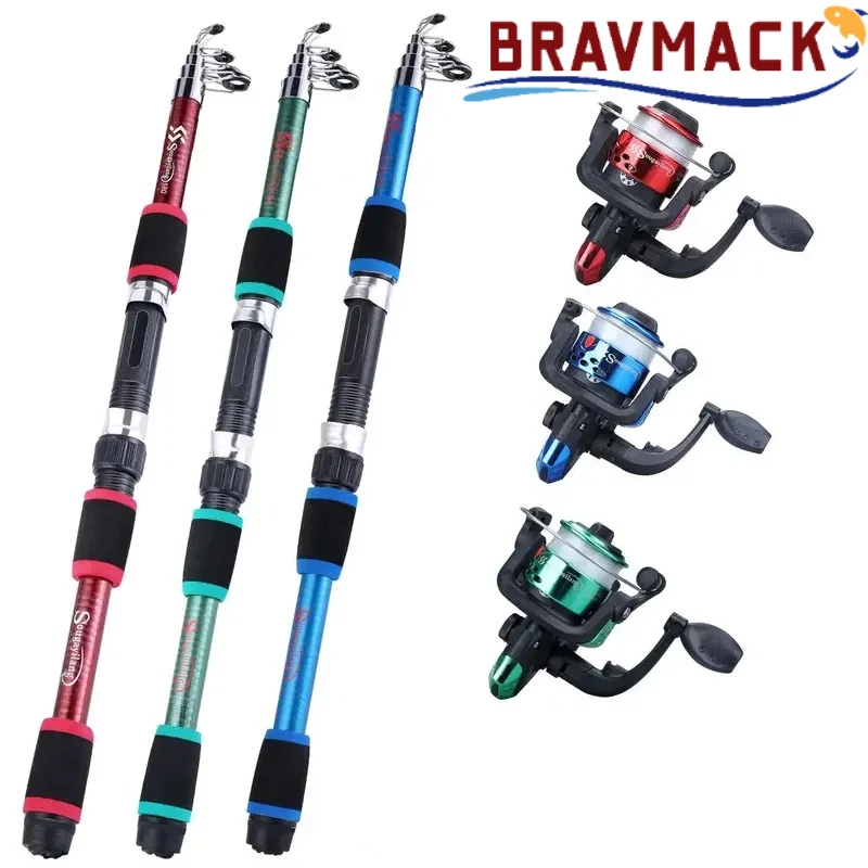 BRAVMACK 伸縮式釣り竿フルキット スピニングリール付き ベイトフック ポータブル 旅行用 アウトドア 釣り道具 コンプリートセット