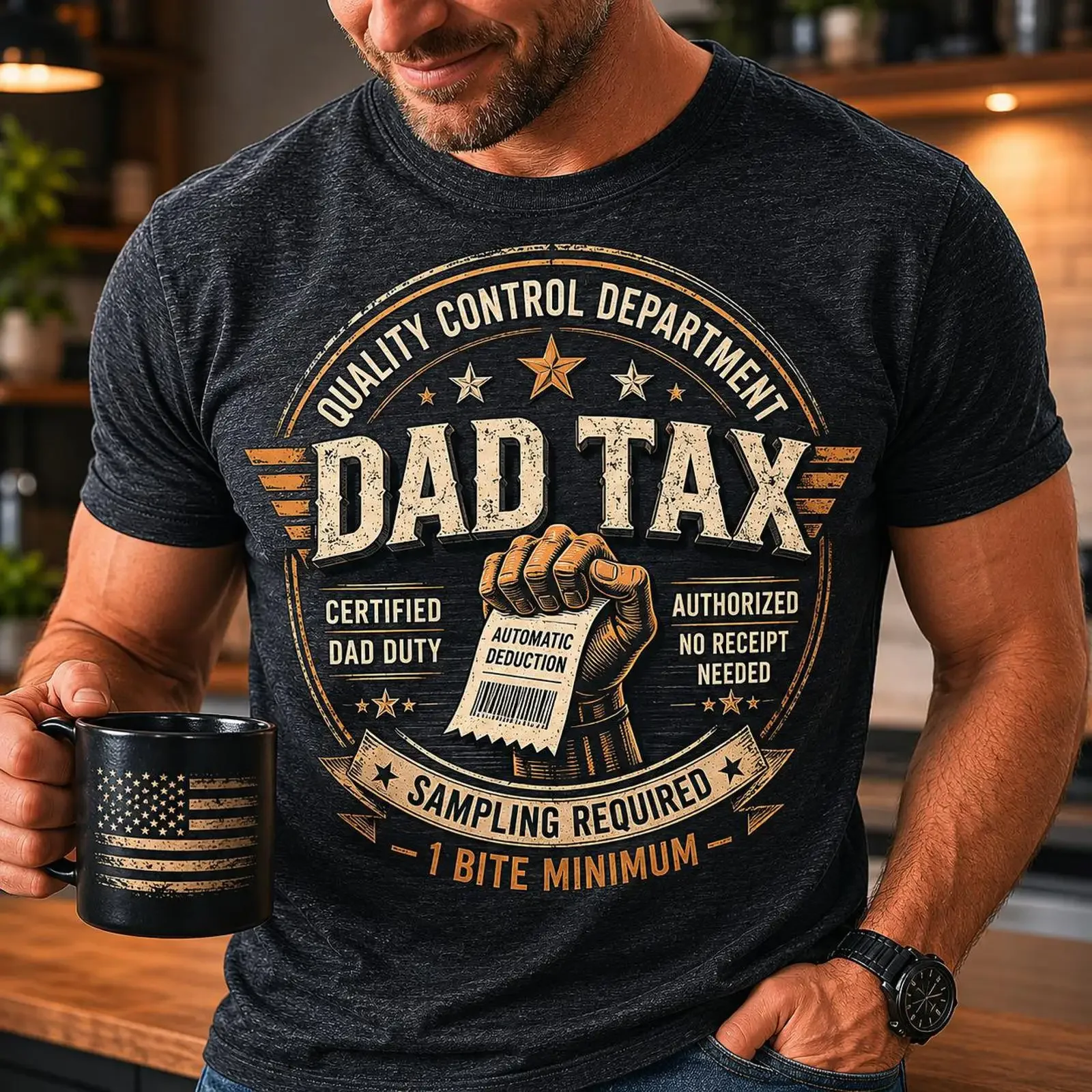 Dad Tax T Shirt Funny Father's Day Quality Control Department Certified Duty  vintage Washed Stylish Versatile homme Slightly