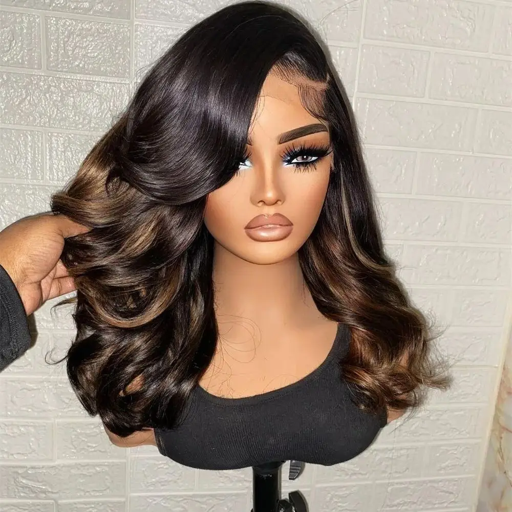 

Soft 24inch 180Density Preplucked Highlight Brown Wave 5x5 Silk Base Jewish Human Hair Wig With Baby Hair HD Lace European Hair