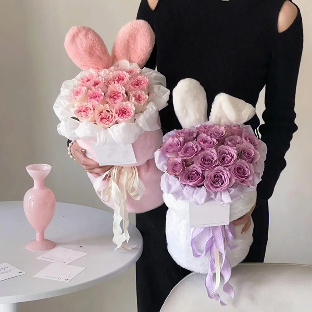 Convenient Flower Wrapping Bag Plush Surface Rabbit Ears Eco-friendly Bouquet Material Bag Festival Supply