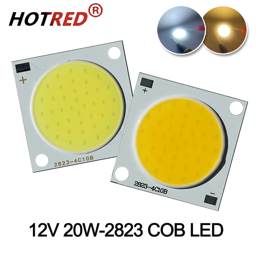 

DC12V 20W Высокомощный светодиодный чип COB Lights 2823 Диод 28 мм 2000LM 1600mA 14V Супер яркие бусины Лампа Холодный Теплый белый 6500K 3000K