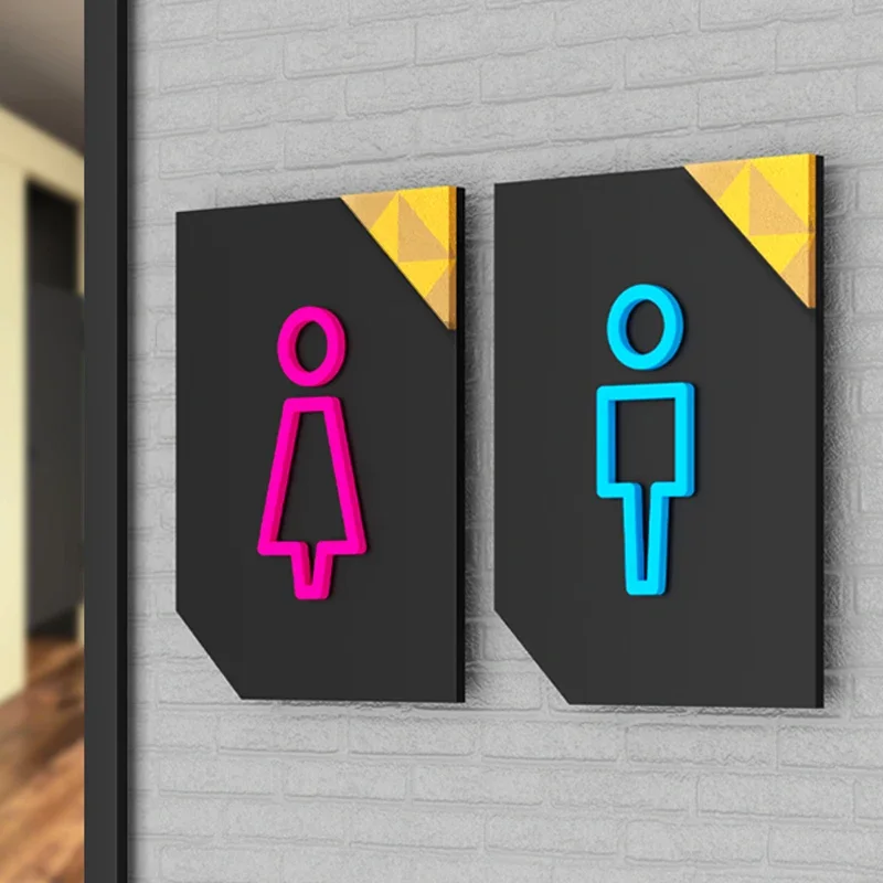 Bathroom Instruction Sign Men's and Women's Restroom Signage WC Toilet Wall Sticker Hotel Restaurant Public Shope Signage