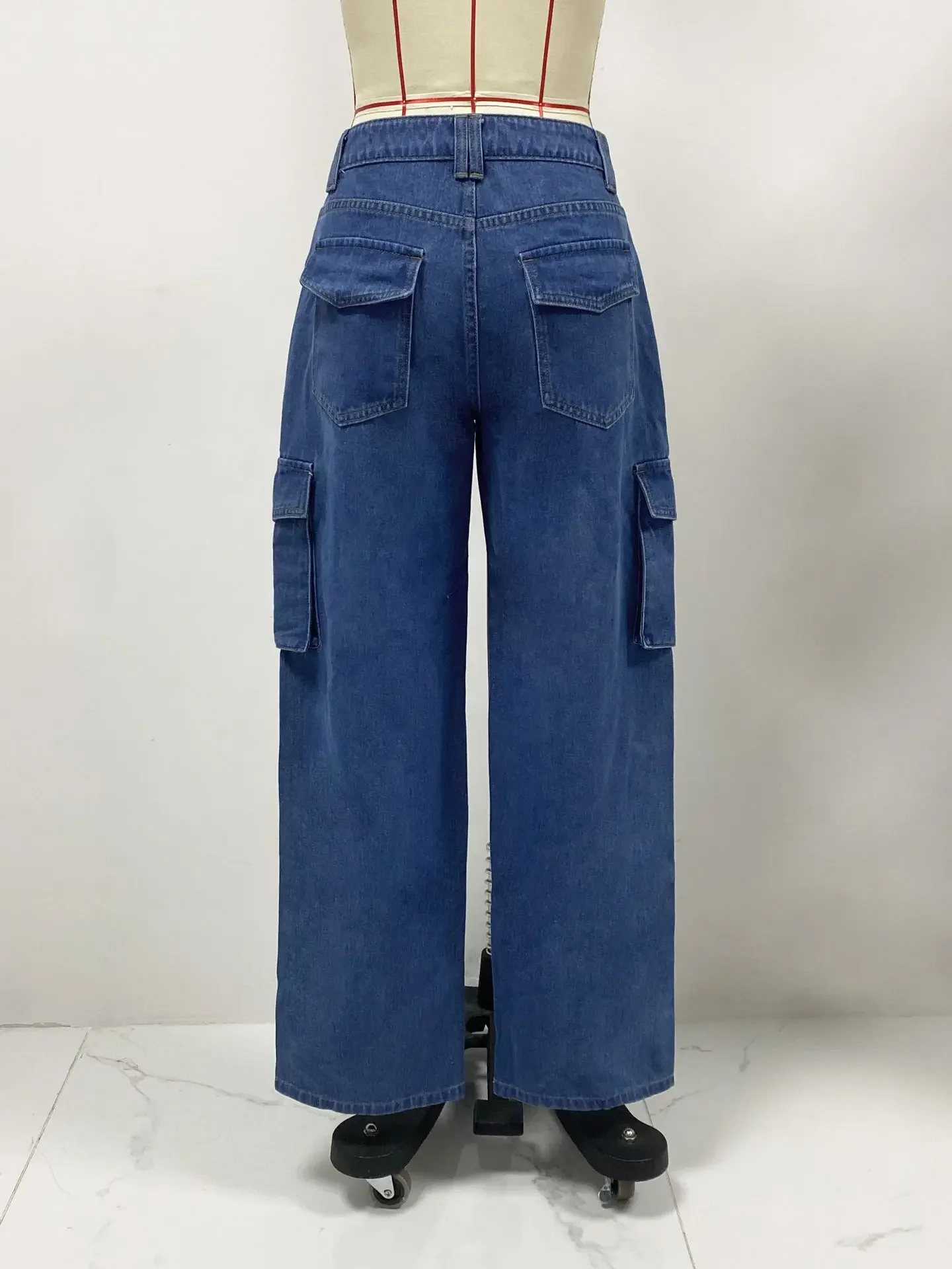 Amerikanische Retro-Cargohose mit mittlerer Taille und mehreren Taschen, lässige, lockere, gerade lange Hose für Damen, Patchwork-Jeans, Frühling und Herbst