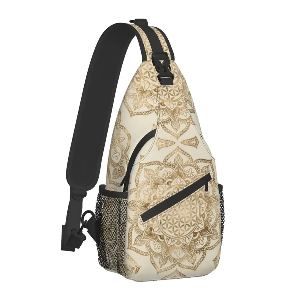 Mandala Flower of Life in Lotus Sling Mochila Crossbody para homens, bolsa de peito de ombro Geometria Sagrada, personalizada para viagens, mochila para caminhadas