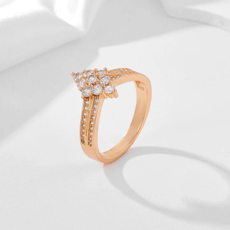 SYOUJYO Rhombic Cubic Zircon Rings For Women 585 Gold Color Fine Jewelry Gift