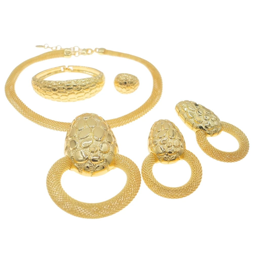 Women's Gold Plated Jewelry Set Dubai High Quality Egg Pendant Necklace Earrings Exquisite Ladies Wedding Accessory