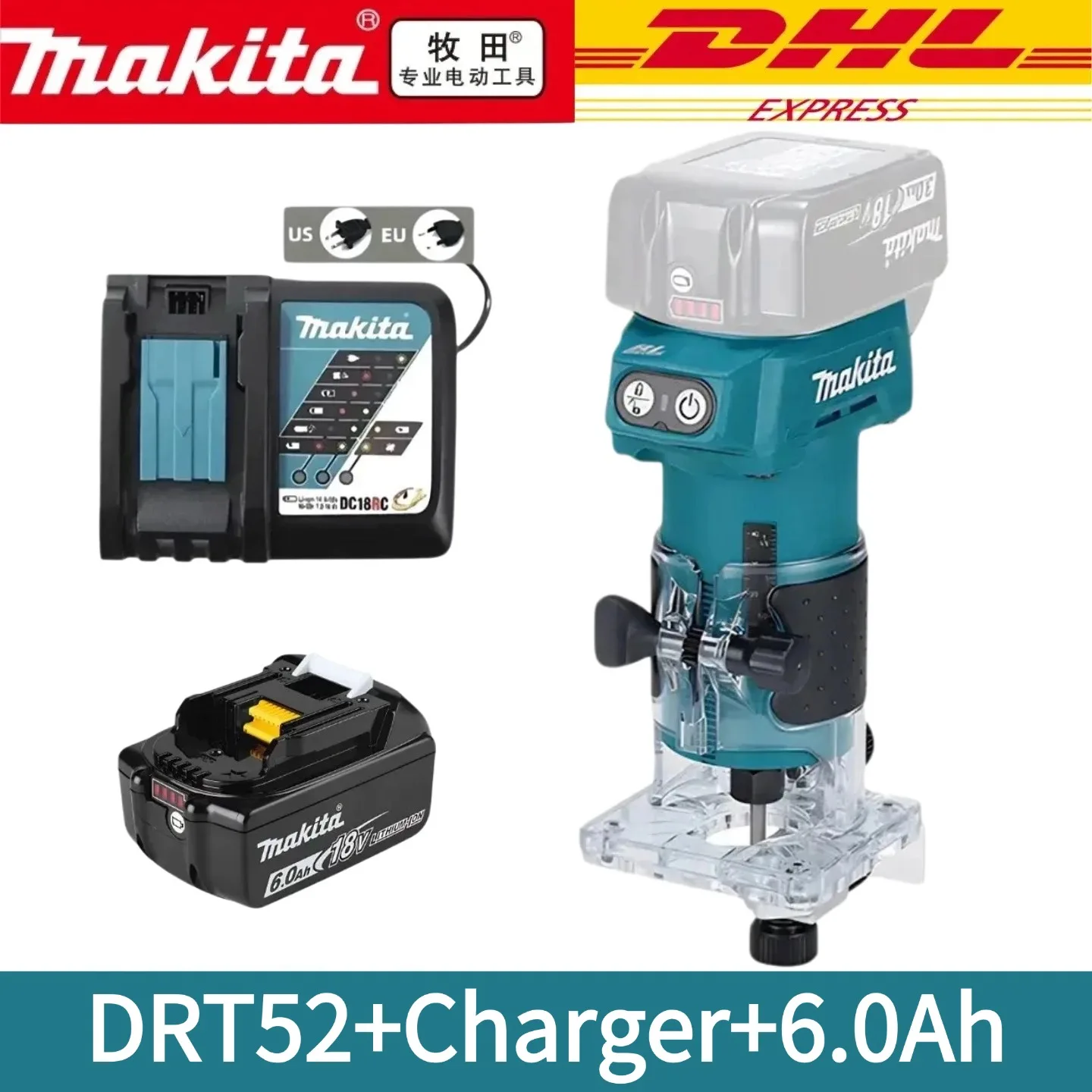 New Makita DRT52 Cordless Compact Router 18V LXT Precision Multi-Tasking Woodworking Trimmer Edge & Slotting Tool