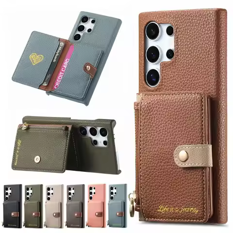 Cards Holder Wallet Leather Case Zipper Phone Cover For Samsung Galaxy S24 Ultra A24 A34 A15 A55 A05S S23 Plus S22 Stand Shell