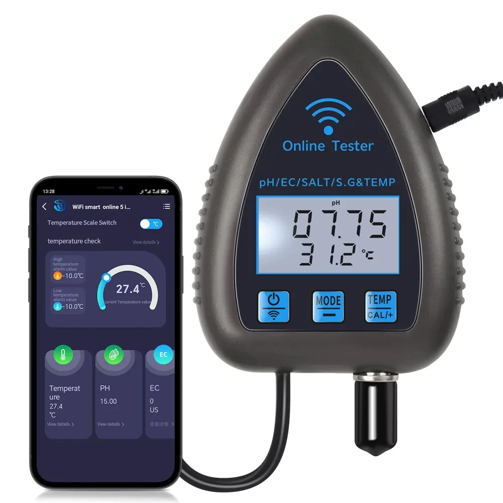 

HEDAO 5 In 1 Wifi Online Meter,Wifi Mobile App Water Quality Detector Ph.ec.salt.gs.temp Online PH Meter