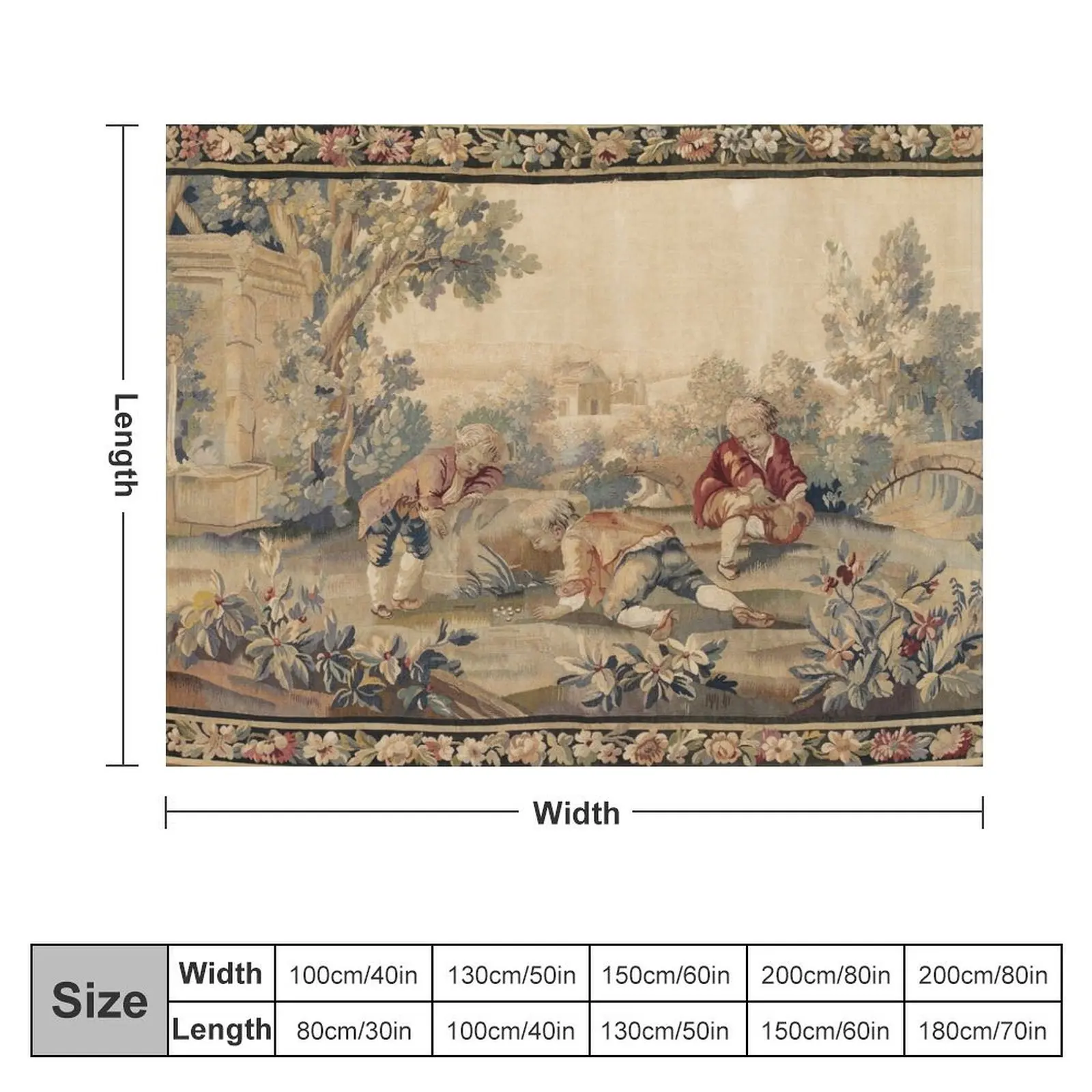 AubussonAntique French Tapestry Print Throw Blanket Decorative Sofas Soft Big Multi-Purpose Luxury St Blankets