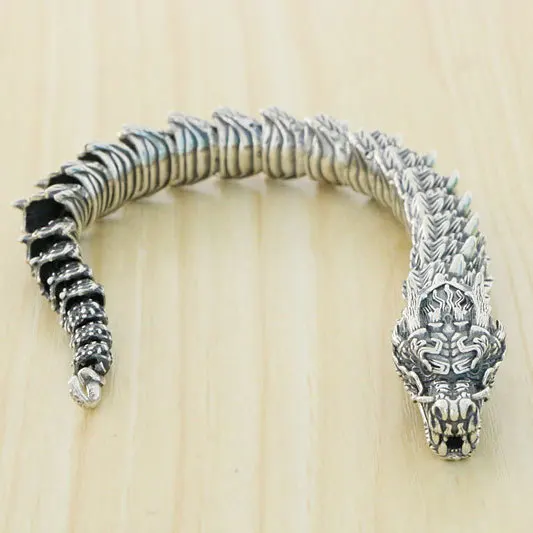 

Wholesale Handmade S925 Sterling Silver Bracelet Male Dominant Leader Dragon Pattern Court Fashion Retro Chinoiserie Hip Hop Pun