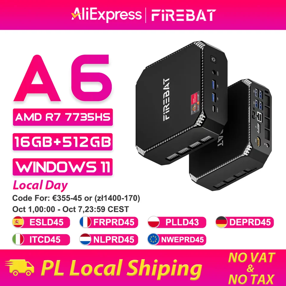 FIREBAT MINI PC A6 AMD Ryzen 7 7735HS DDR5 16GB RAM 512GB SSD
