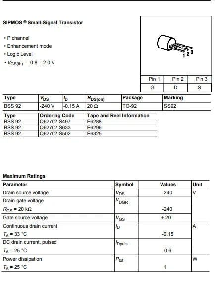 100pcs  in Stock BSS92E BSS92 SS92 TO92  New