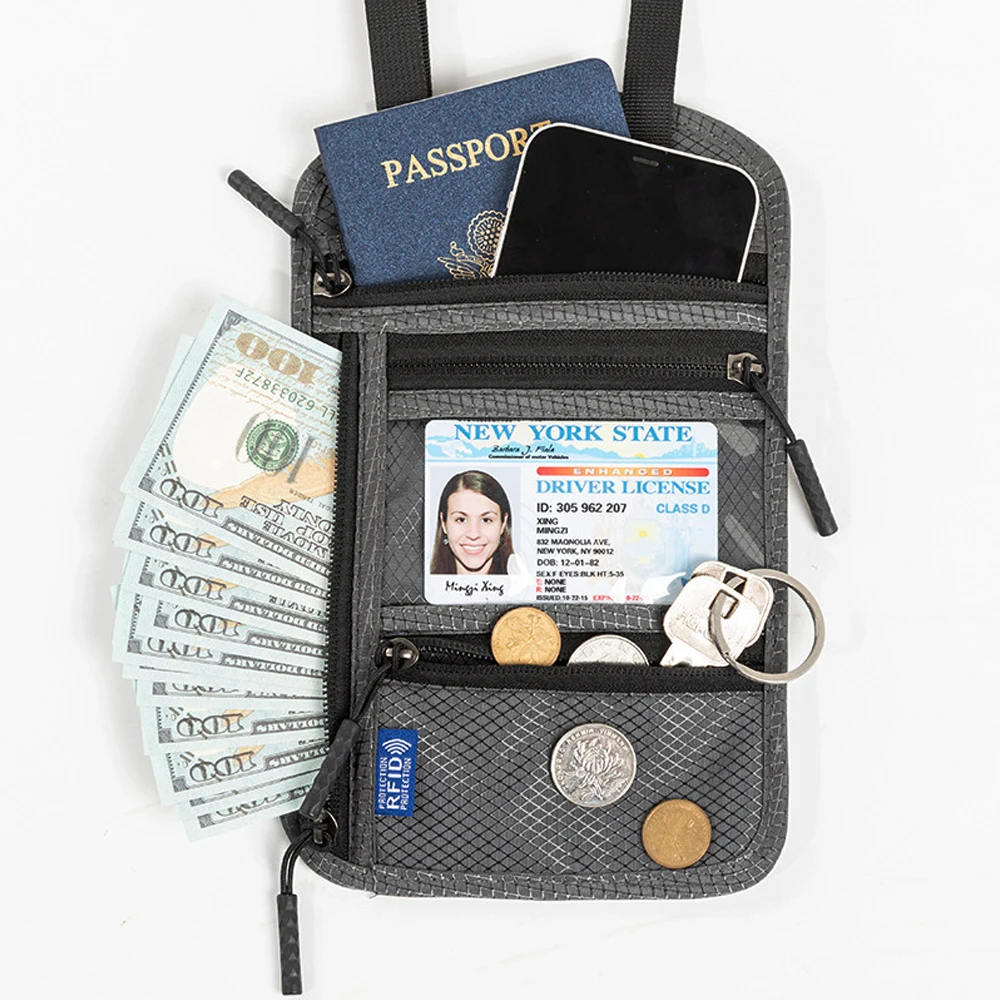 1pcs  Travel Neck Wallet with Blocking Feature Portable Easy to Conceal Passport Holder Organizer Neck Pouch for Secure Storage
