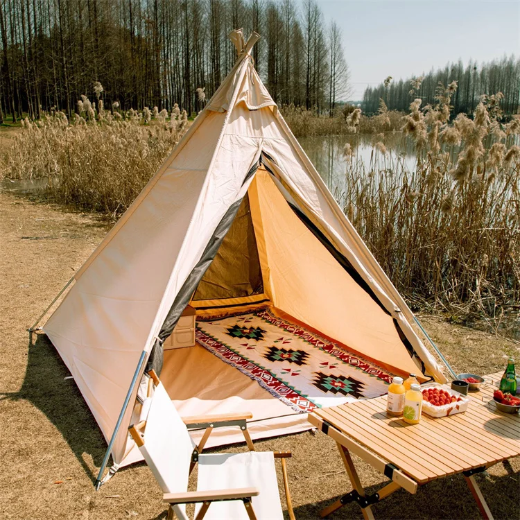 Multi-Person Camping Outdoor Indian Pyramid Cotton Canvas Pyramid Teepee Tent