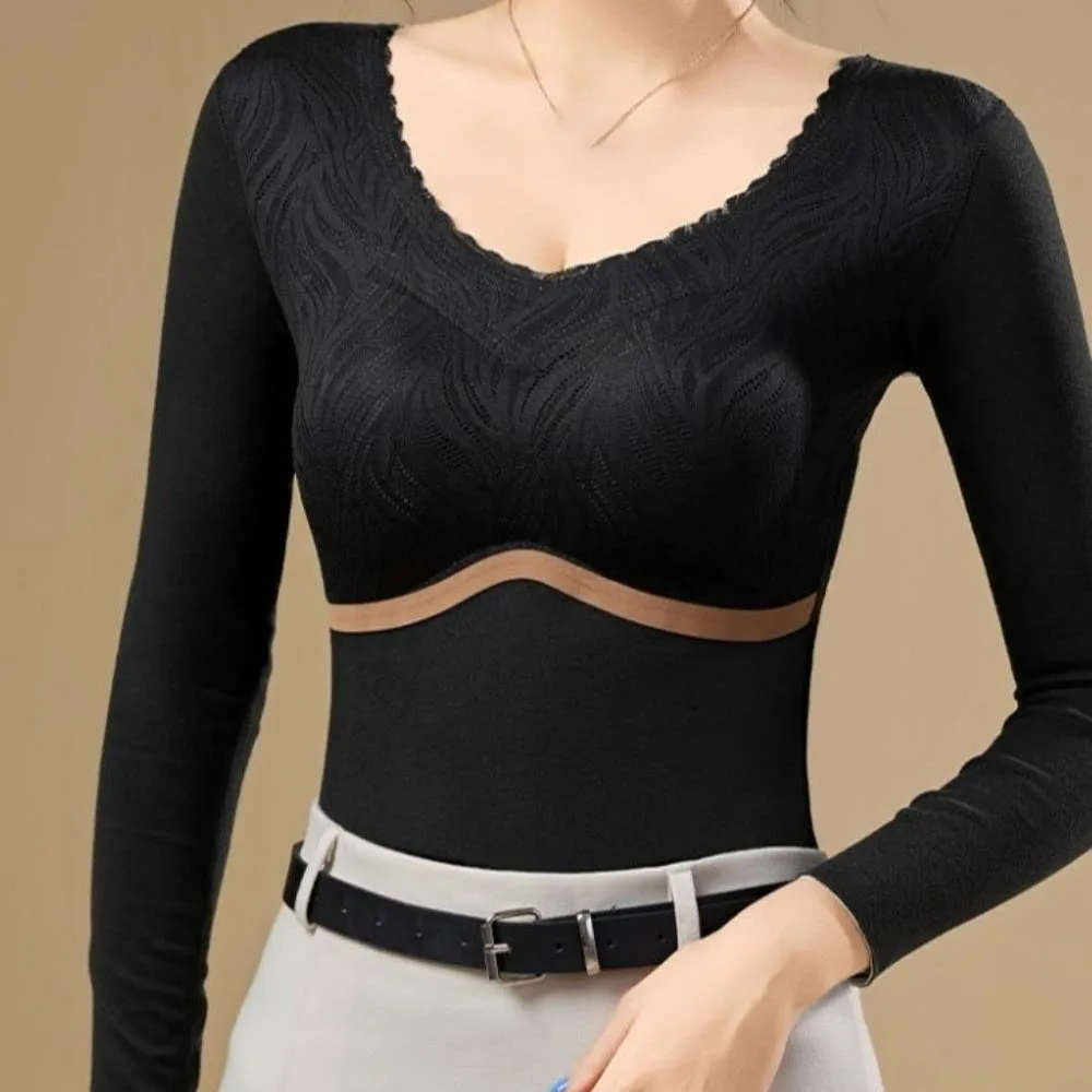 

Large Size Women Thermal Clothes U Round Neck Warm Tops Thermal Underwear Lingerie Velvet Fleece Warmth Long Tops Undershirt