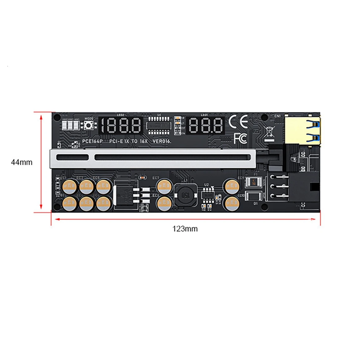 

Y19A For BTC Miner VER016 PCI-E 1X To 16X USB3.0 GPU Riser Card With 10 Capacitors Temperature/Voltage Display+Shield