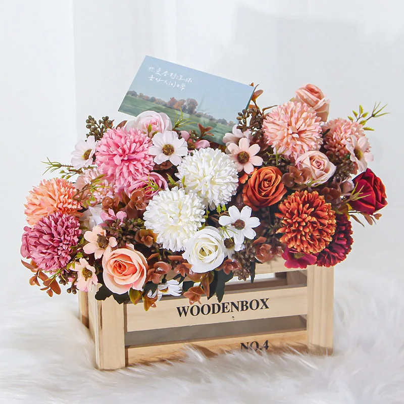 1PC Artificial Flowers Cheap New Year's Decoration Wedding Garden Peony Arch Christmas Home Fake Silk Rose Hydrangeas Vase for