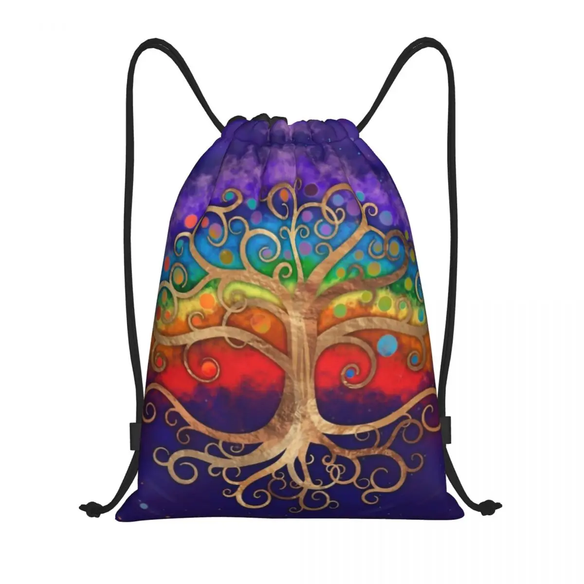 Tree Of Life Golden Swirl And Rainbow Drawstring Backpack Women Men Gym Sport Sackpack Foldable Vikings Training Bag Sack