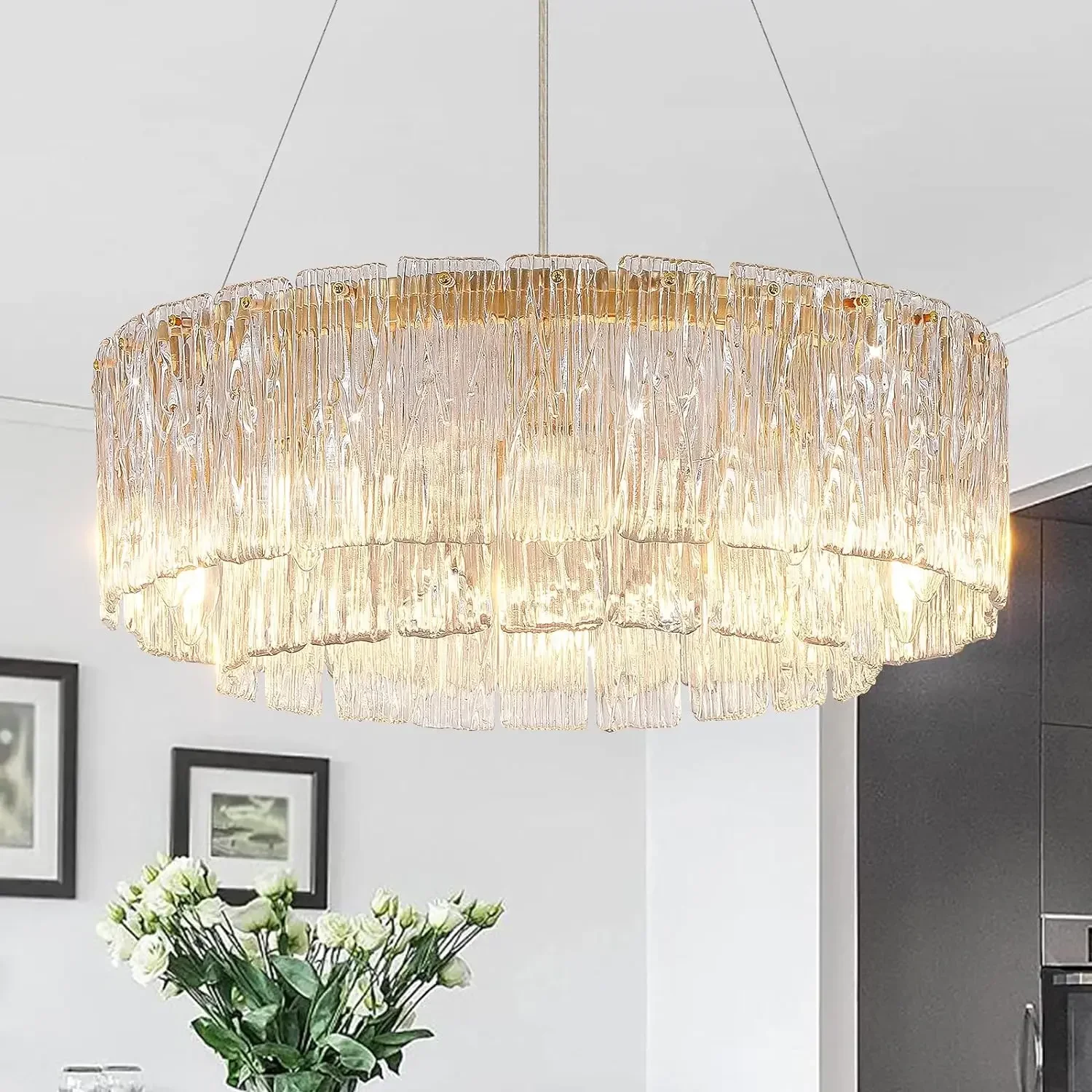 

GHJUYIOL YECTSKI Gold Chandeliers Modern Crystal Glass Round Chandelier Drum Pendant Ceiling Light Fixtures Luxury Hanging Chand