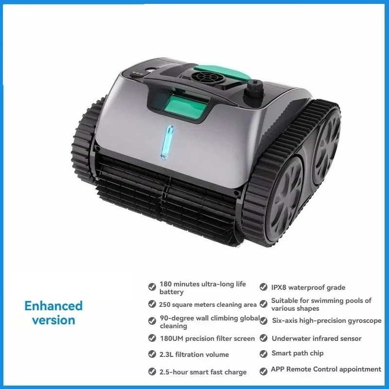 Fully Automatic Pool Cleaner Robot Wireless Underwater Vacuum for Swimming Tubs