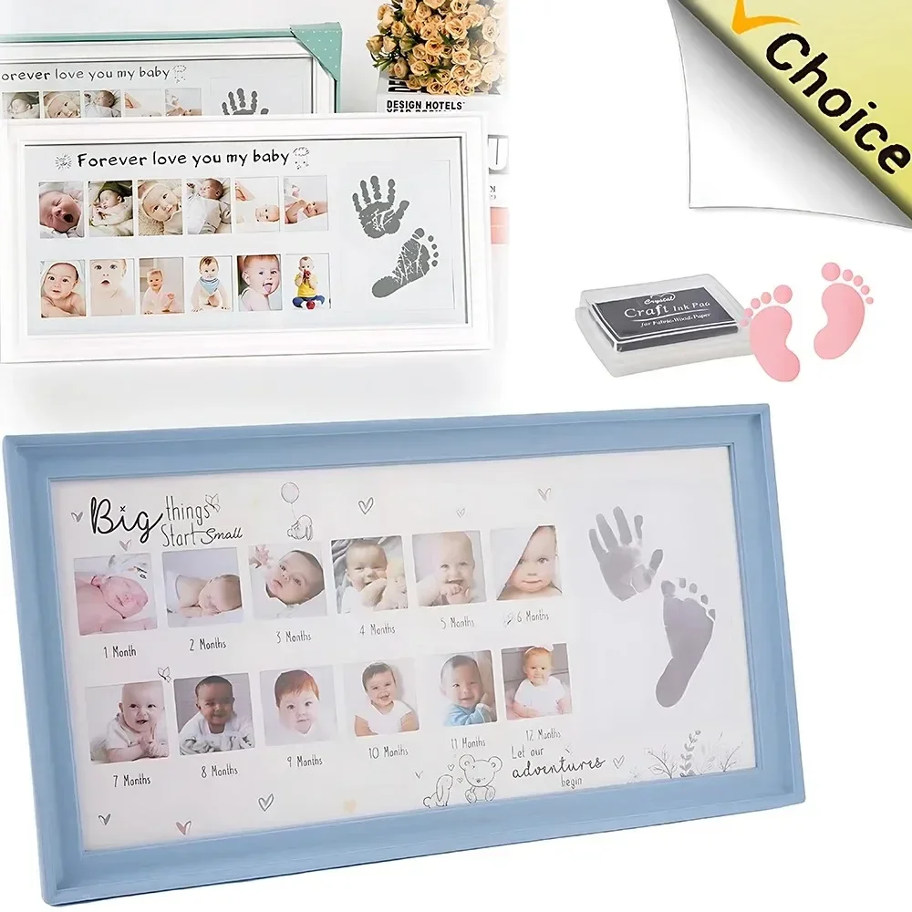 39X21 Cm Baby Growth Photo Frame 12 Months Hand and Foot Prints Memorial Infant One Year Old Growth Record Creative Photo Frame