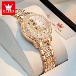 OLEVS 9943 All Diamond Original Quartz Watch for Women Rose Gold Stainless Steel Waterproof Elegant Luxury Top Ladies Wristwatch