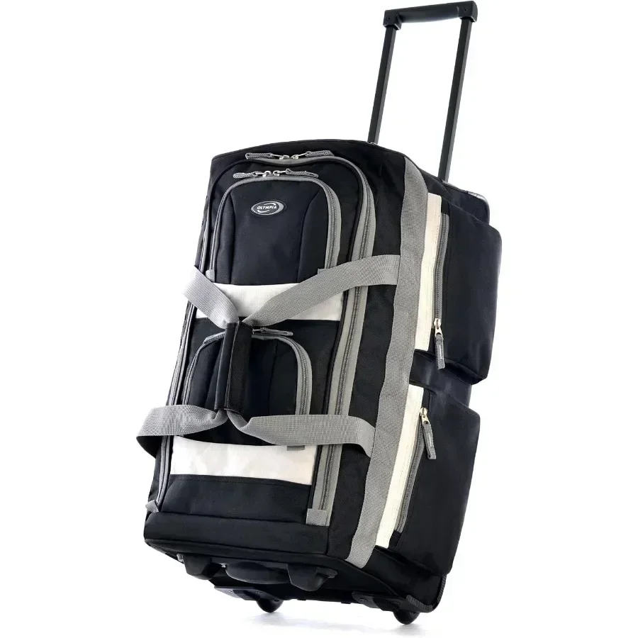 Jumbo Size 8 Pockets Wheeled Rolling Duffel Bag Water Resistant Luggage Lightweight Travel Suitcase with Retractable Handle