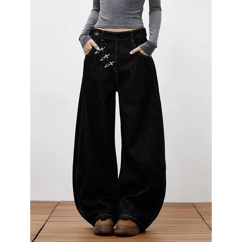 ZHIZOU Women Black Gothic Y2k Jeans Japanese 2000s Style Hip Hop Baggy Jean Pants Vintage Harajuku Denim Trousers Clothes Spring