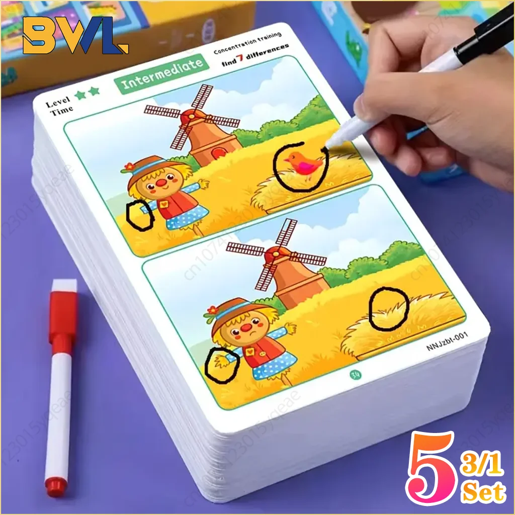 1-5Set Educational Drawing Games Find The Difference Attention Training Cards Toys To Improve Observation Skills Puzzle Games