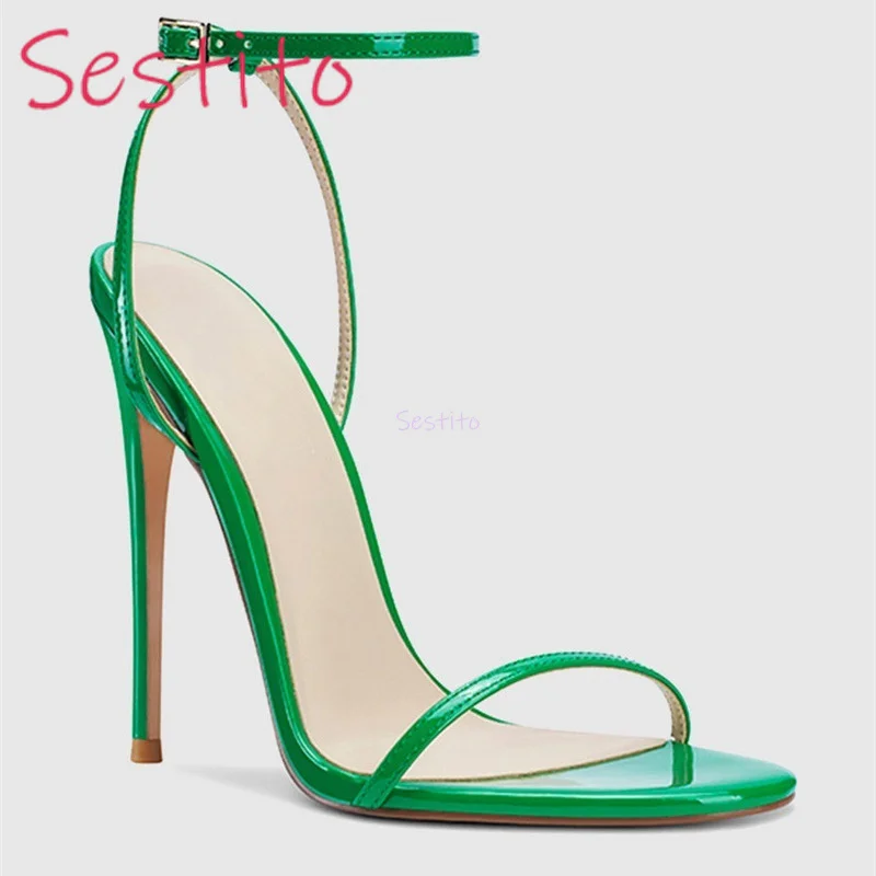

Fashion Sandals, Monochrome Minimalist Style Round Toe, Slim Heel Fashionable Single Strap Buckle Design High Heels