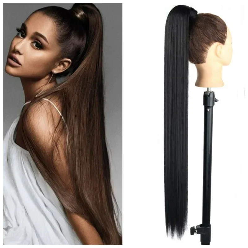 

34inches Synthetic Ponytail Hair Extension Clip in Fake Wig Hairpiece Blonde Wrap Around Pigtail Long Smooth Overhead Pony Tail