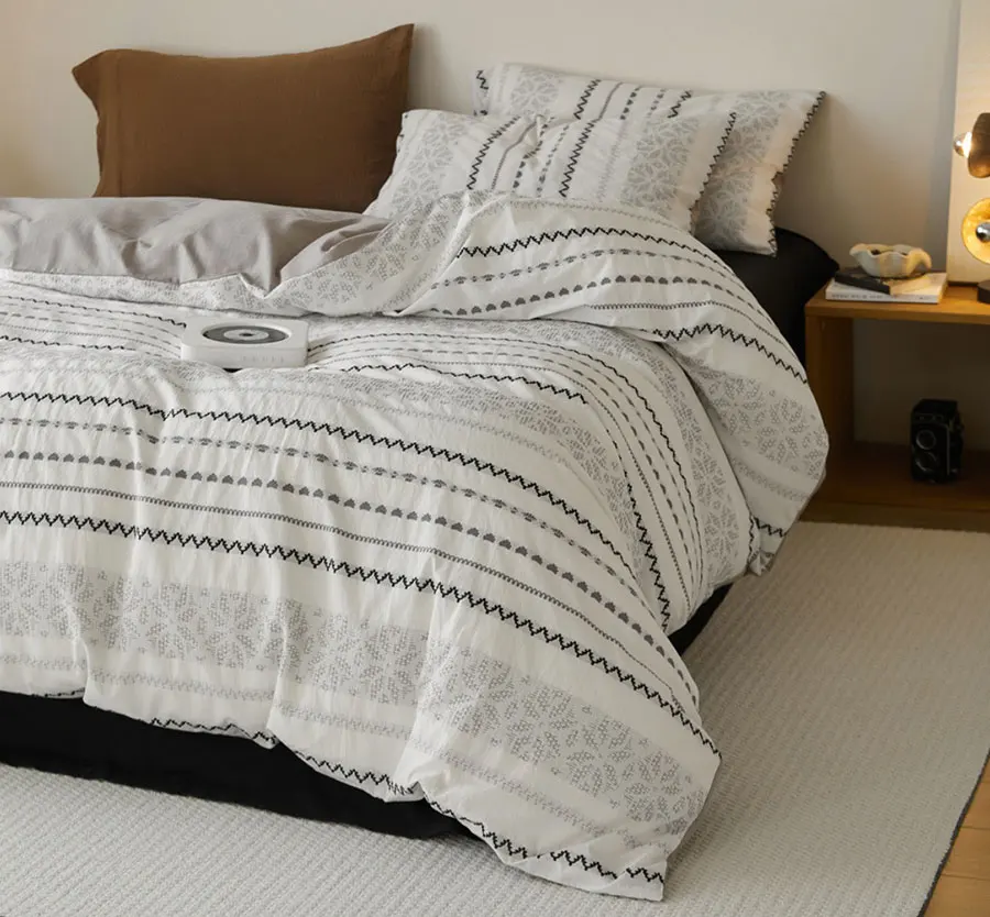 

Modern geometric grey brown bedding set,full queen king classic fashion cotton home textile flat sheet pillow case quilt cover