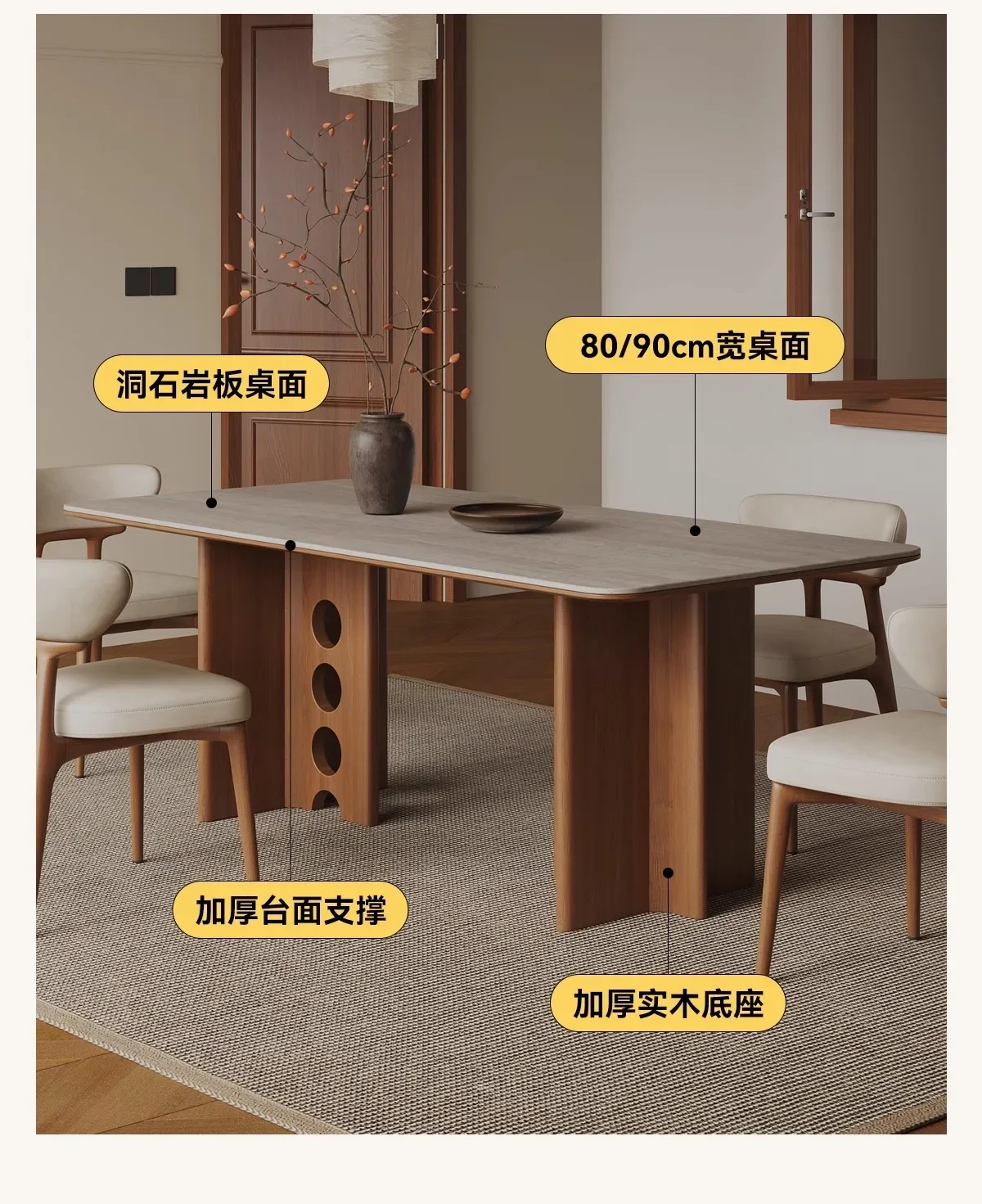 French retro dining table and chairs, combined antique household wind tunnel, dining table small apartment rock slab,