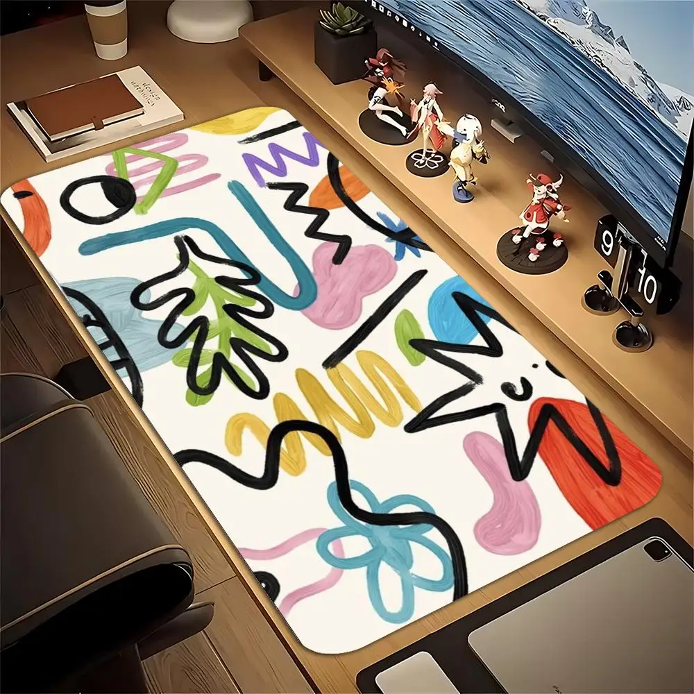 Large Xxl Gaming Mousepad Desk Mat Keyboard Pad Colorful Abstract Line Doodle Hand Drawn Graffiti Print Non Slip Rubber Pc Gamer